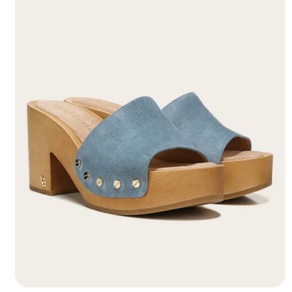 Veronica Beard NWT Hannalee Blue Suede Wooden Clog Sandal Size 8.5 - Picture 2 of 10